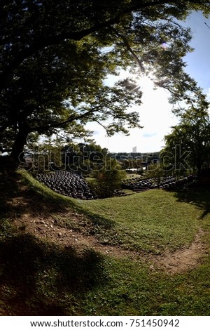 Scenery with a Jangdokdae of old mansion in Korea.
It is called "Jangdokdae" with a long shelf composed of Korean traditional residence. Look at the world with a fisheye lens.