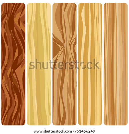 Five wooden boards. Vector abstract wood texture in flat design. 
