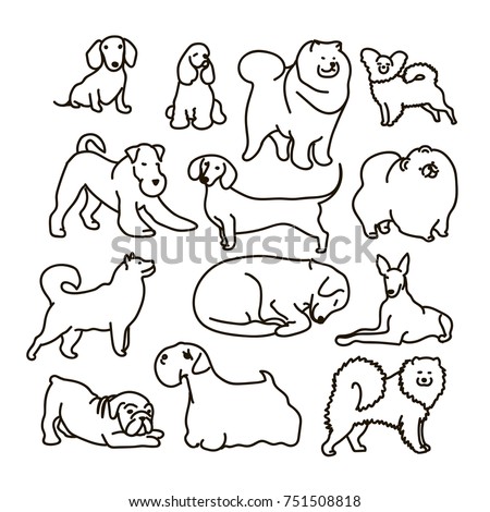 Vector set with cute cartoon dos of different breeds
