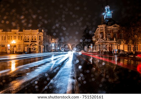 a night city in the rain