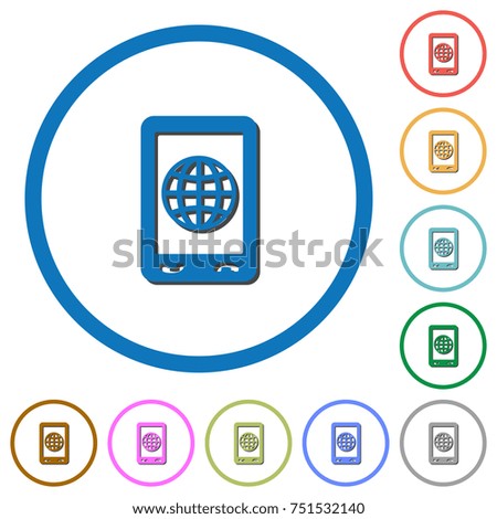 Mobile internet flat color vector icons with shadows in round outlines on white background