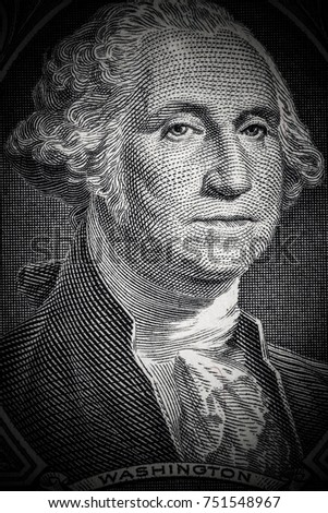 Close up to George Washington portrait on one dollar bill. Toned.
