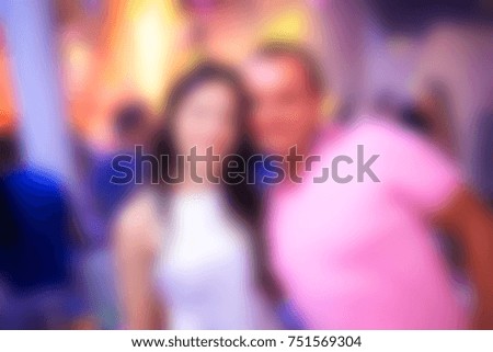 Blurred for background. People during concert in night club party. Man and woman have fun at club. Boy and girl at night club party. Wedding party.