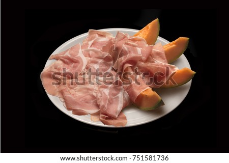 raw parma ham with melon slices