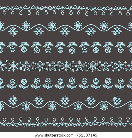 Different doodle christmas vector decor. Vector seamless christmas pattern. Xmas 
celebration elements collection for design
