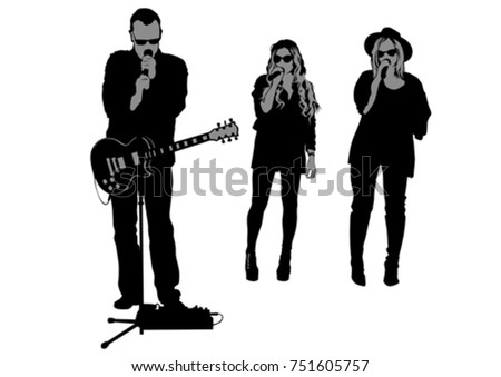 Concert of rock band on a white background