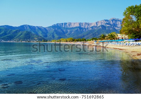 Panoramic view of Golden Beach in Skala Potamia, Thassos, Greece