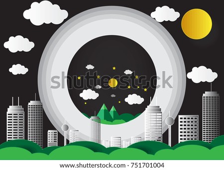 White City midnight with Nature Friendly concept, Vector illustration.
