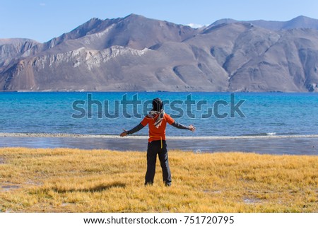 Relax with Pangong lake in autumn ,leh ladakh india