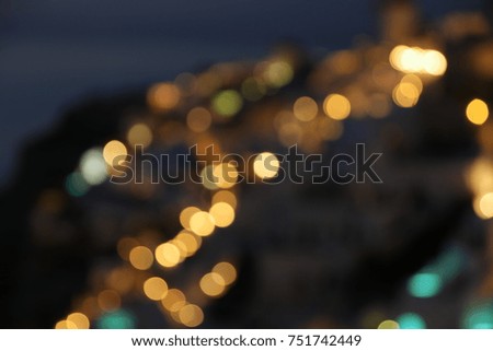 City light blur bokeh, defocused background Santorini