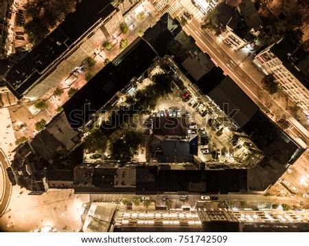 Triangluar city block aerial
