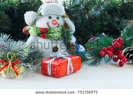 New Year and Christmas toys on a white background