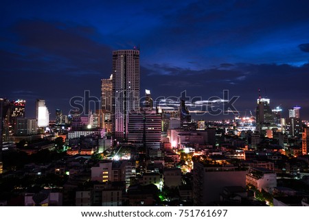 twilight time of urban cityscape in blue hour beautiful light when sunset - can use to display or montage on product