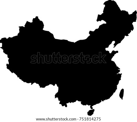 Vector map China. Black mask. Isolated, white background. 