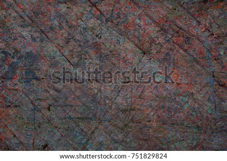 Color grunge wall background. Various color pattern elements. Old  vintage scratches, stain, paint splats, brush strokes, dots, spots. Weathered wall backdrop