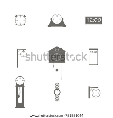 Vector image of a clock of different shapes and types