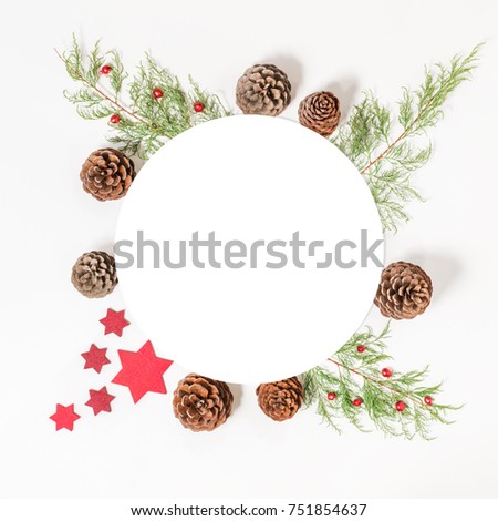 Creative Christmas layout made of christmas winter decoration. Flat lay. New Year concept.