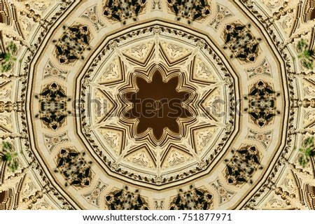 Circular abstract ancient ornament in brown, mandala, kaleidoscope
