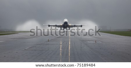 runway, airplane, aviation, airline, plane, aircraft, airport, boeing, 747 Royalty-Free Stock Photo #75189484