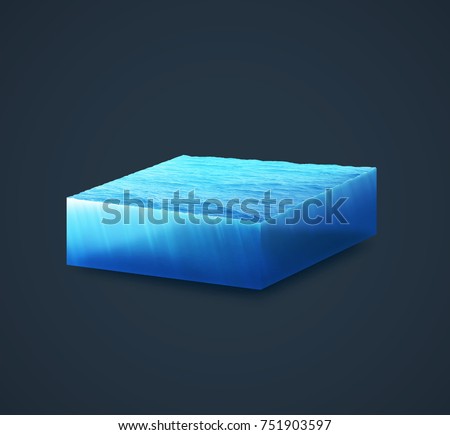 3d isolated illustration section water ocean slice on dark background