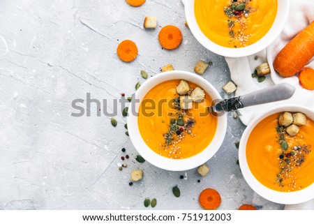 Dish of homemade Carrot and coriander soup Royalty-Free Stock Photo #751912003
