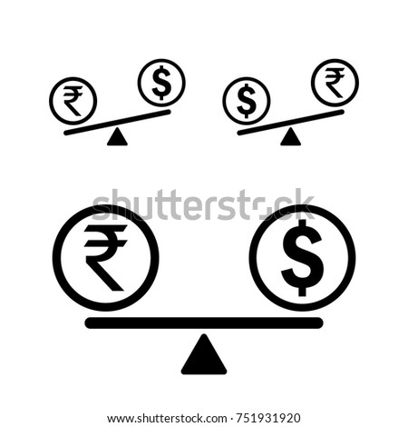 Comparison of Indian Rupee and US Dollar coins, INR USD, Simple black scale