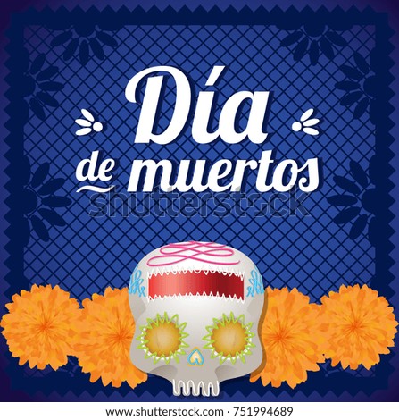 Día de Muertos (Day Of The Dead in Spanish) Skull Altar Composition - Copy Space