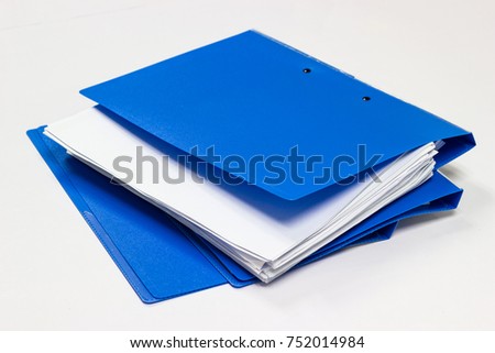 blue files folder. retention of contracts and paper. with isolated white background
