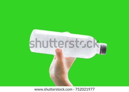 Hand Drinking water bottle green screen.
