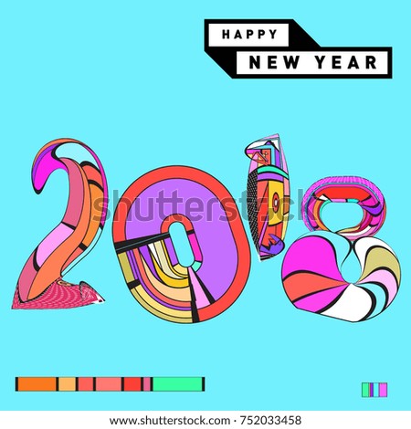 Happy New Year 2018 Greeting Card and Calendar Cover Template. 