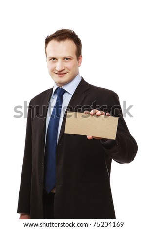 A businessman holding a blank