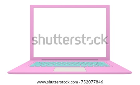 Laptop pink color with white screen isolated on white background. 3d render and clipping path.