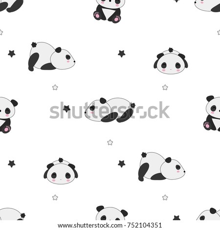 Seamless vector pattern with cute kawaii sleeping panda bears. Royalty-Free Stock Photo #752104351