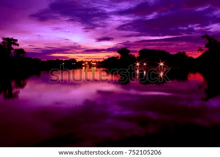 Sunset and twilight sky at the kwai noi river,kanjanaburi province,Thailand