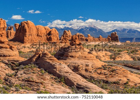 Beautiful scenery in the Arches National Park, Utah, with clear blue sky