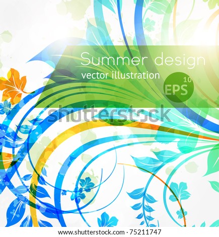Floral summer design elements with sun shine. Flower abstract bright background for retro design. Vector. eps 10.