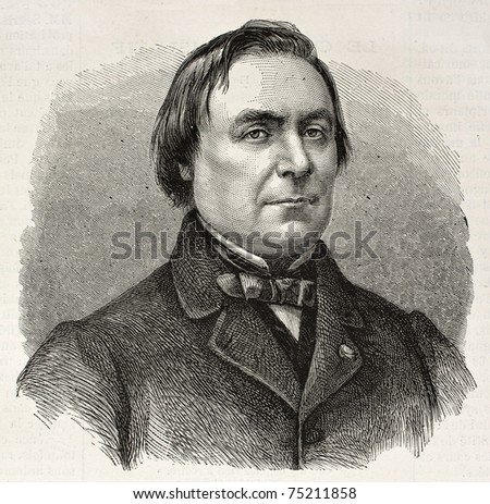 Old engraved portrait of Nogent Saint Laurens, proposer of press law in French Parliament. Created by Chenu and Robert, published on L'Illustration, Journal Universel, Paris, 1868