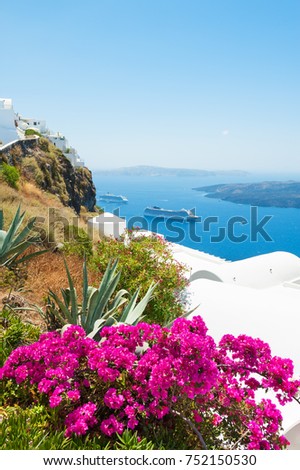 Santorini island, Greece. Beautiful summer landscape, sea view.
