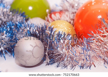 Christmas decorations and balls. The effect of shine and glow. Merry Christmas.

