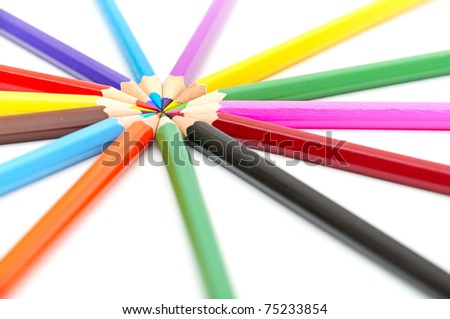 14 color pencils on a white background