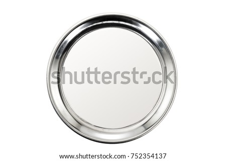 Stainless tray on white background. Top view.