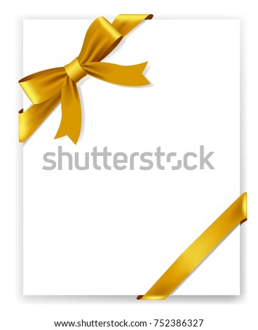Background greeting card with tied golden ribbon. Vector illustration