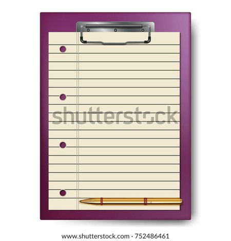 Clipboard, paper sheet, golden pen for business planning, to-do list. 