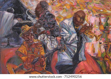  jazz singer, jazz club, jazz band,oil painting, artist Roman Nogin,looking for partnerships with artdillers series "Sounds of Jazz."sale original - contact facebook Royalty-Free Stock Photo #752490256