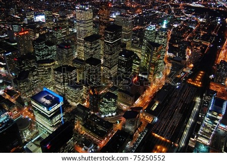 Night Scene of Toronto Skyscrapers viewed from CN tower, Toronto, Ontario, Canada Royalty-Free Stock Photo #75250552