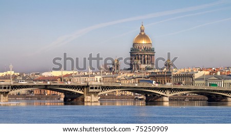 Classical view of Neva river with Isaakievsky Cathedral in Saint-Petersburg, Russia Royalty-Free Stock Photo #75250909