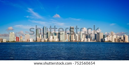 Panorama of the skyline of Miami shot from Key Biscayne