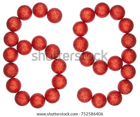 Numeral 69, sixty nine, from decorative balls, isolated on white background