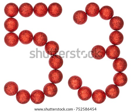 Numeral 53, fifty three, from decorative balls, isolated on white background