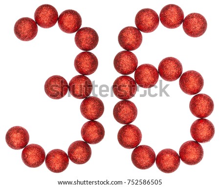 Numeral 36, thirty six, from decorative balls, isolated on white background